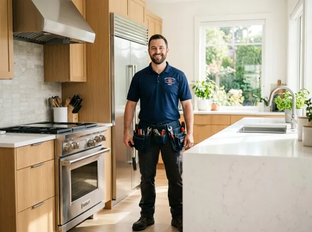 Appliance Repair Hero technician in a Aplington, IA kitchen after an appliance repair